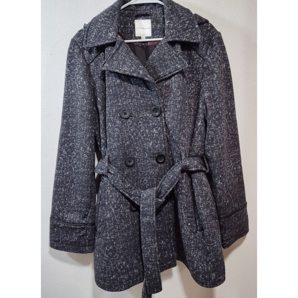 Croft & Barrow Women Gray Heather Size XL Double-Breasted Coat With Belt